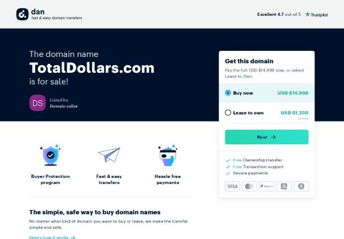 The domain name TotalDollars.com is for sale