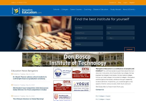 list of institutes, colleges, schools bengaluru, courses Bangalore
