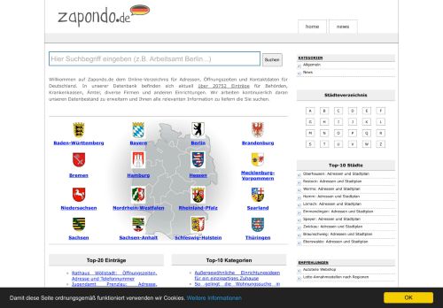 Zapondo :: Online-Verzeichnis für Adressen, Öffnungszeiten und Kontaktdaten für Deutschland
