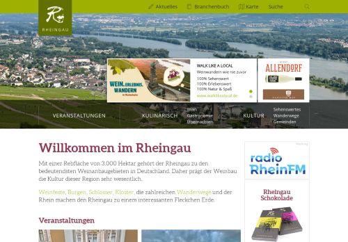 Der Rheingau, Weingüter, Strausswirtschaften, Hotels, Veranstaltungen und Weinfeste - Rheingau