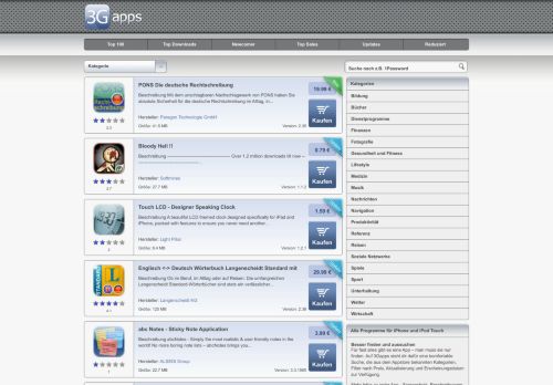 iPhone Apps und iPod Touch Apps - alle iTunes Programme schnell suchen, finden und downloaden mit 3Gapps.de