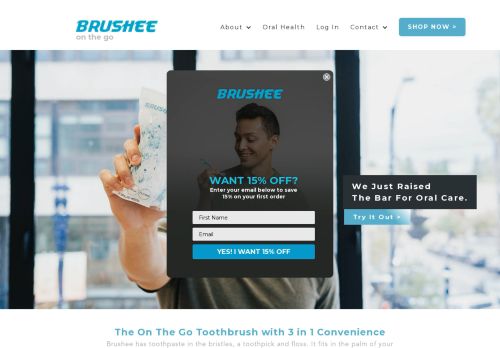 Brushee: On The Go Toothbrush w/ Toothpaste, Floss & Pick