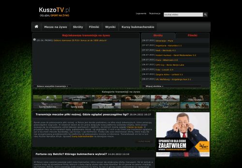 Mecze na ?ywo, skróty meczów, wyniki na ?ywo, transmisje online, filmiki sportowe, F1 Live - kuszotv.pl