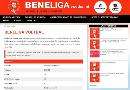 BeNeLiga voetbal - competitie voor Nederland en België