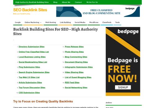 SEO Backlink Sites - Link building resources | High PR sites
