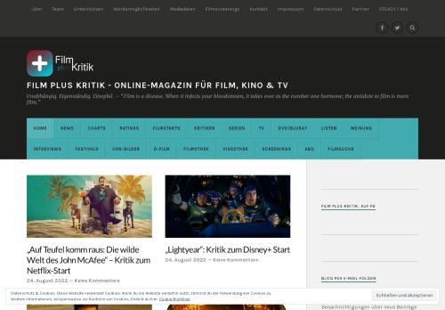 Film plus Kritik – Online-Magazin für Film, Kino & TV – Unabhängig. Eigenständig. Cinephil. – “Film is a disease. When it infects your bloodstream, it takes over as the number one hormone; the antidote to film is more film.”
