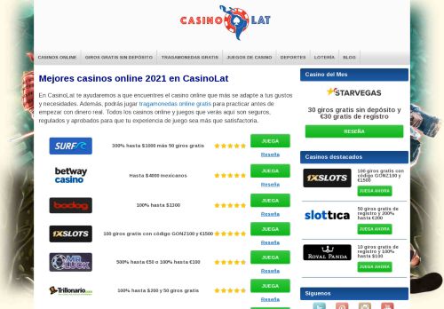 Casinos online y juegos de tragamonedas 2021 - CasinoLat