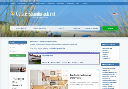 
            Ferienhäuser Ferienwohnungen an der Ostsee, Urlaub privat, Kostenlos inserieren
        
        
