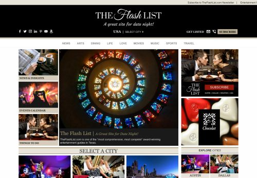 The Flash List Entertainment Guide | Great Site for Date Night! | Fun and Romantic Things to Do | Arts, Events, Nightlife, Restaurants, Music, Local News, Date Ideas, Tourism
