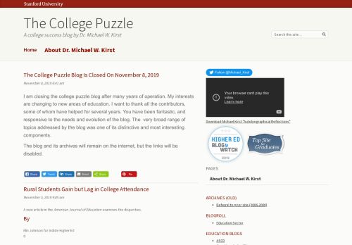 The College Puzzle | A college success blog by Dr. Michael W. Kirst