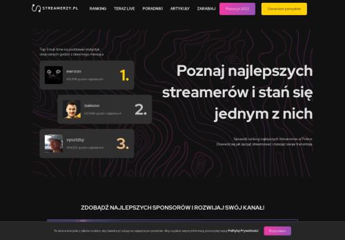 STREAMERZY.pl - jedyny polski ranking streamerów Twitch.tv
