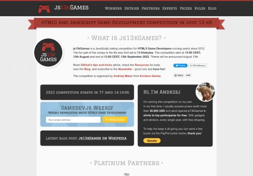 js13kGames - HTML5 and JavaScript Game Development Competition in just 13 kilobytes
