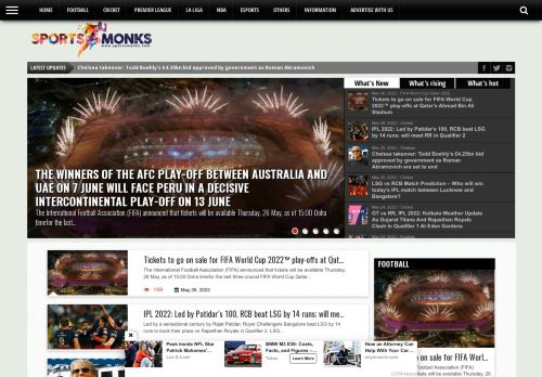Sports Monks - Match Schedule, Points Table, Teams, Players, Gossips & Sports News