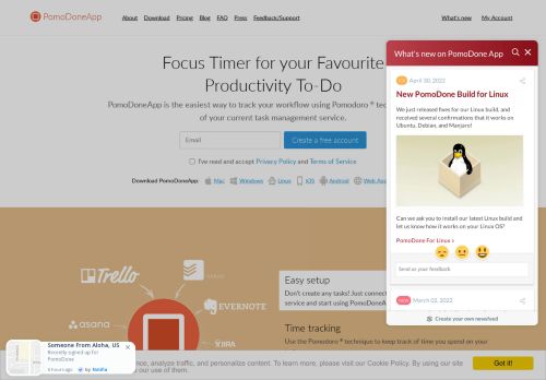 Pomodoro timer for your productivity tool: Trello, Asana, Todoist, Evernote  - PomoDoneApp
