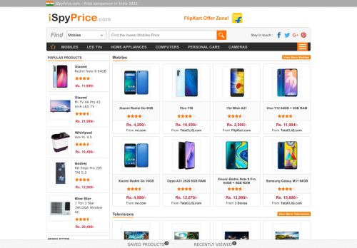 Price Comparison In India – Mobiles, Laptops, Tablets, Cameras, Home Appliances | iSpyPrice.com