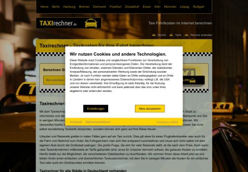 Taxirechner - Taxikosten & Preise für Deutschland berechnen