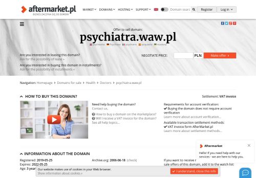 Oferta sprzeda?y domeny: psychiatra.waw.pl