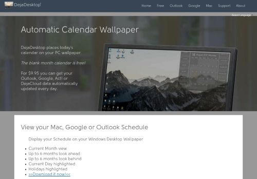  DejaDesktop Calendar Wallpaper | Windows | Outlook | Google| Mac 
