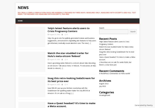 News – RSS (Really Simple Syndication) feeds are normally provided in three ways: headlines only, headlines with excerpts and full text feeds. TOI provides you headlines with excerpts, for free.