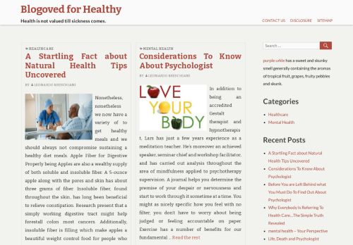 Blogoved for Healthy – Health is not valued till sickness comes.