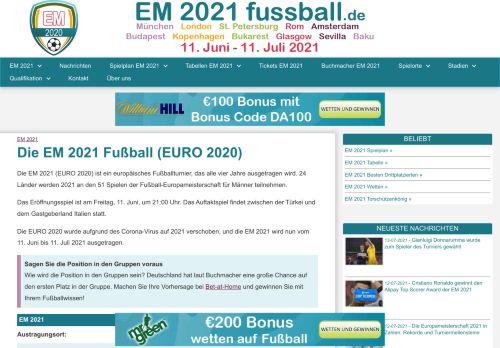 EM 2021 (EURO 2020, Ausgabe EM 2020): Zeitplan, Rangliste und Gruppen